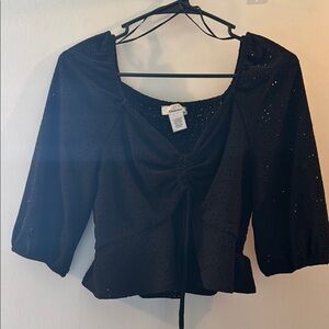 URBAN Romantics Black Ruched Peplum Blouse